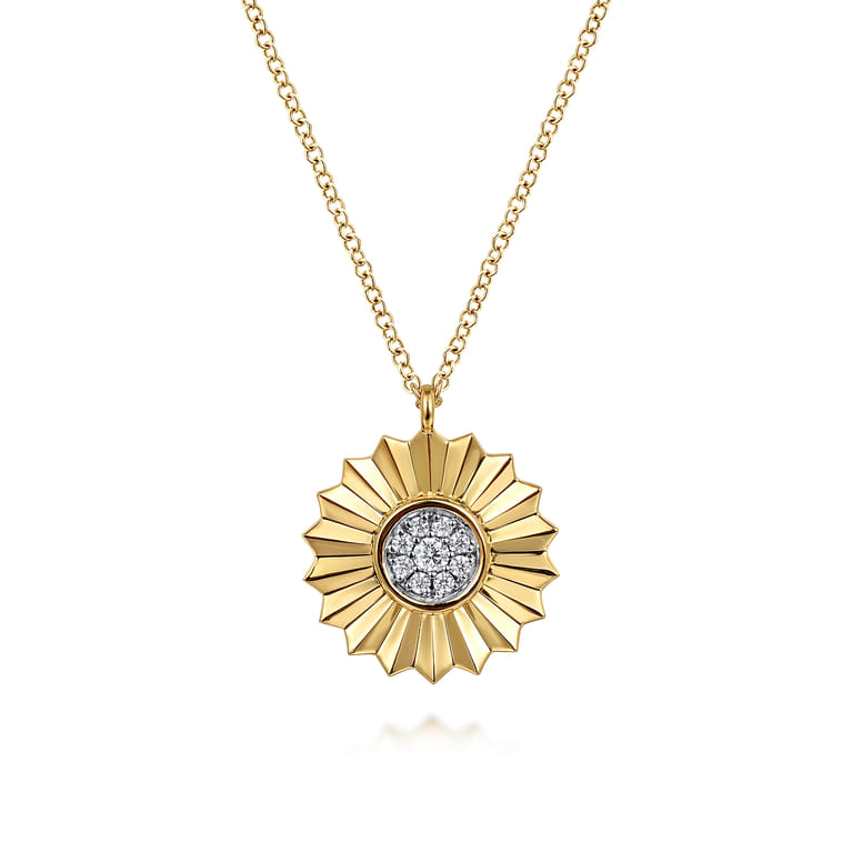 14K White and Yellow Gold Diamond Cut Pendant Necklace - 0.1 ct - Shot 1