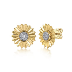 14K White and Yellow Gold Diamond Cut Stud Earrings