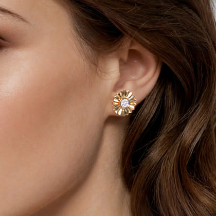 14K White and Yellow Gold Diamond Cut Stud Earrings