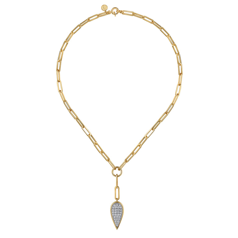 14K White and Yellow Gold Diamond Drop And Hollow Link Chain Y Knots Necklace - 1 ct - Shot 2