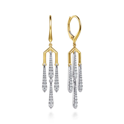 14K White and Yellow Gold Diamond Drop Chandelier Earrings