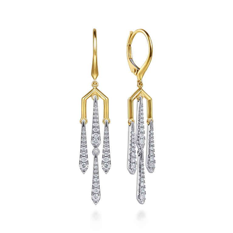 14K White and Yellow Gold Diamond Drop Chandelier Earrings - 0.5 ct - Shot 1