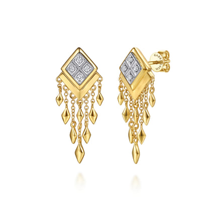 14K White and Yellow Gold Diamond Drop Chandelier Earrings