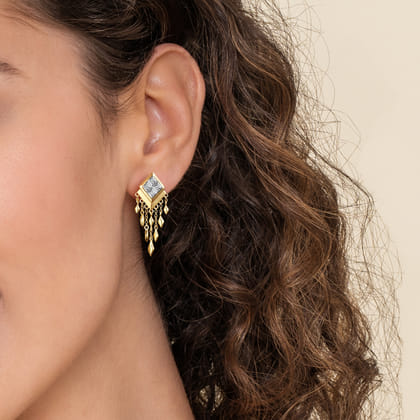 14K White and Yellow Gold Diamond Drop Chandelier Earrings