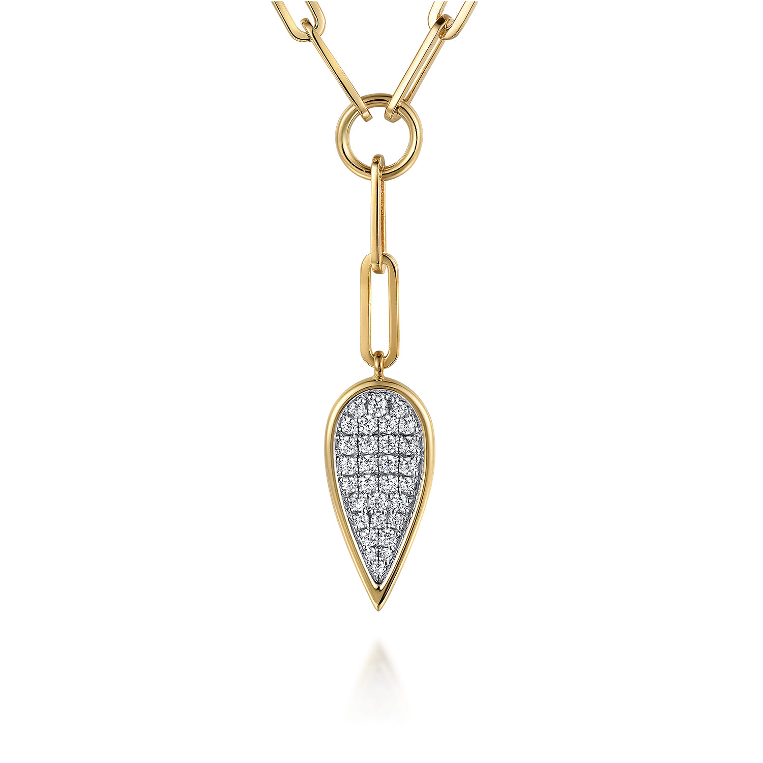 14K White and Yellow Gold Diamond Drop and Hollow Link Chain Y Knots Necklace - 1 ct - Shot 1