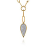 14K White and Yellow Gold Diamond Drop and Hollow Link Chain Y Knots Necklace - 1 ct