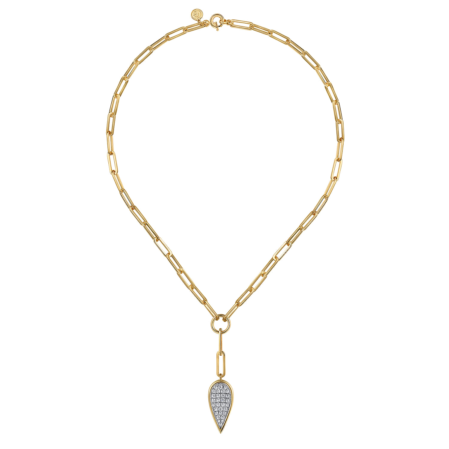 14K White and Yellow Gold Diamond Drop and Hollow Link Chain Y Knots Necklace - 1 ct - Shot 2