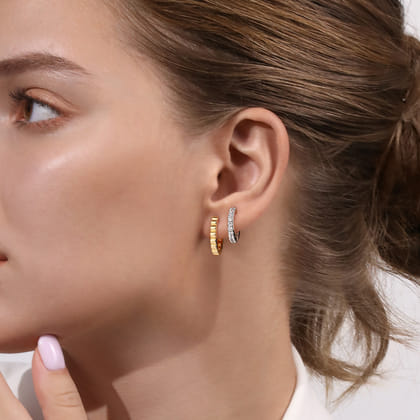 14K White and Yellow Gold Diamond Easy Stackable Earrings