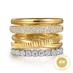14K White and Yellow Gold Diamond Easy Stackable Ladies Ring