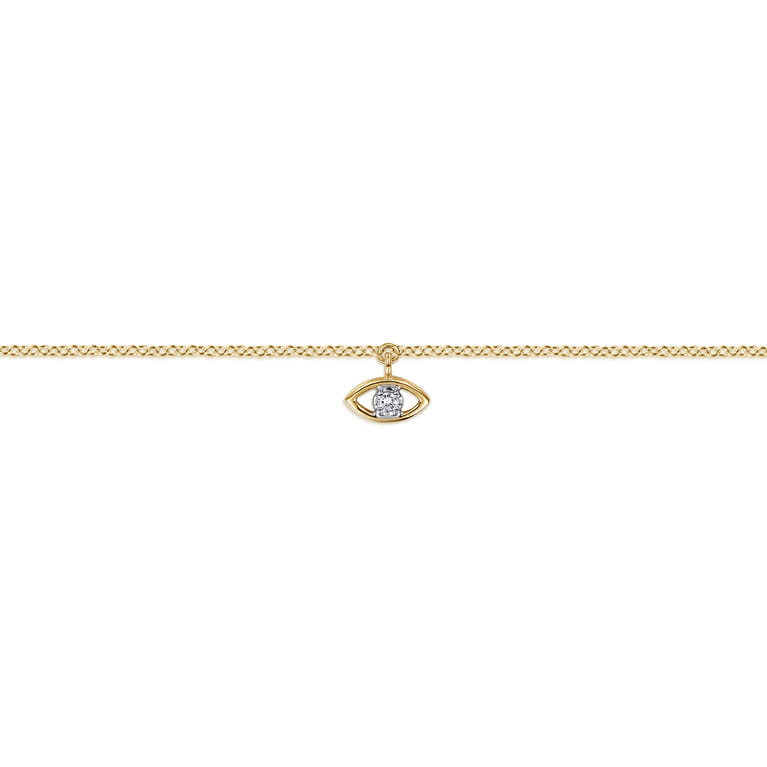 14K White and Yellow Gold Diamond Evil Eye Charm Bracelet - 0.03 ct - Shot 2