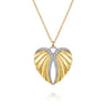14K White and Yellow Gold Diamond Heart Angel Wing Pendant Necklace - 0.19 ct