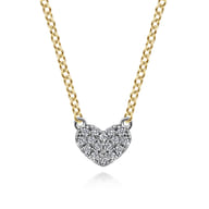 14K White and Yellow Gold Diamond Heart Pendant Necklace