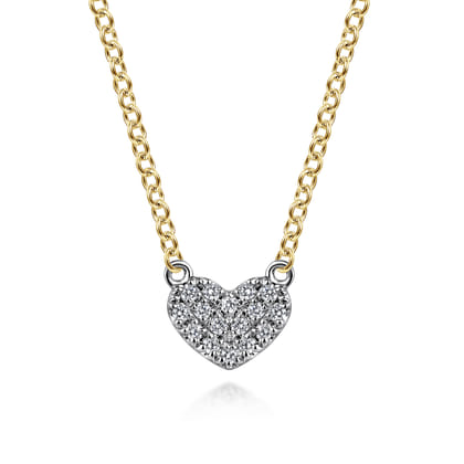 14K White and Yellow Gold Diamond Heart Pendant Necklace