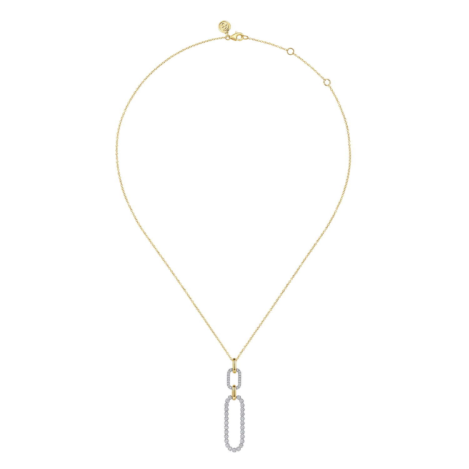 14K White and Yellow Gold Diamond Link Pendant Drop Necklace - 0.6 ct - Shot 2