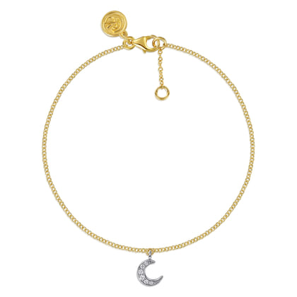 14K White and Yellow Gold Diamond Moon Shape Charm Bracelet