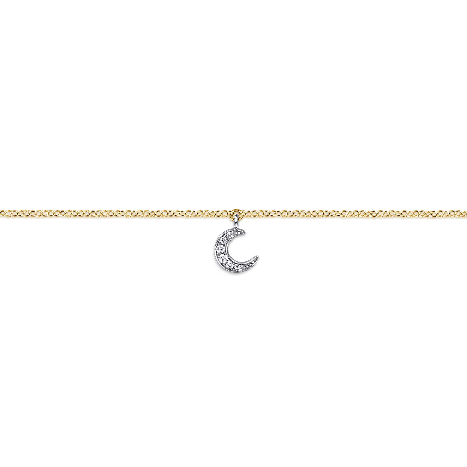 14K White and Yellow Gold Diamond Moon Shape Charm Bracelet