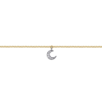 14K White and Yellow Gold Diamond Moon Shape Charm Bracelet