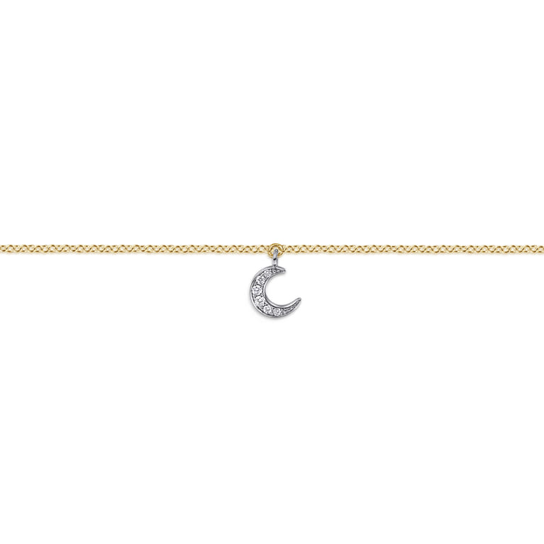 14K White and Yellow Gold Diamond Moon Shape Charm Bracelet - 0.04 ct - Shot 2