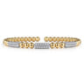 14K White and Yellow Gold Diamond Pave Three Station Bar Bujukan Beads Split Bangle Bracelet - 0.5 ct