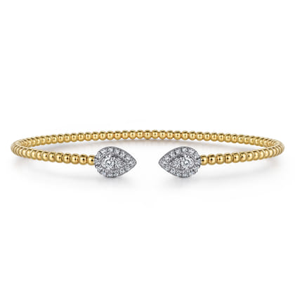 14K White and Yellow Gold Diamond Pear Shape Bujukan Bangle