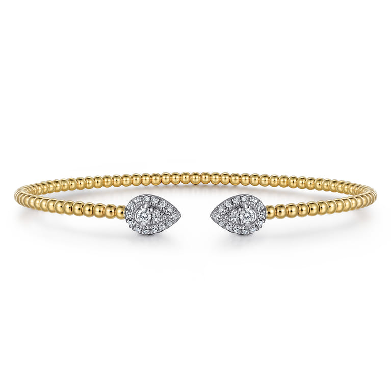 14K White and Yellow Gold Diamond Pear Shape Bujukan Bangle - 0.32 ct - Shot 1