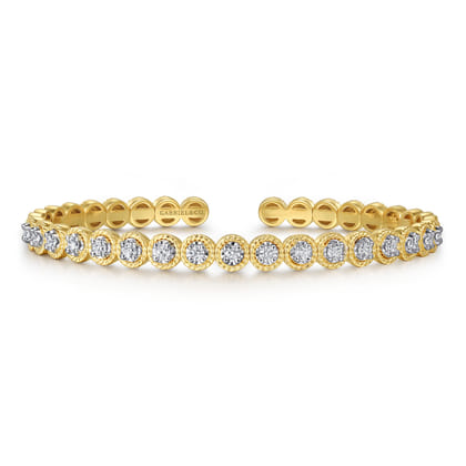 14K White and Yellow Gold Diamond Rope Bangle Bracelet
