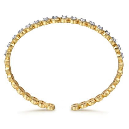 14K White and Yellow Gold Diamond Rope Bangle Bracelet