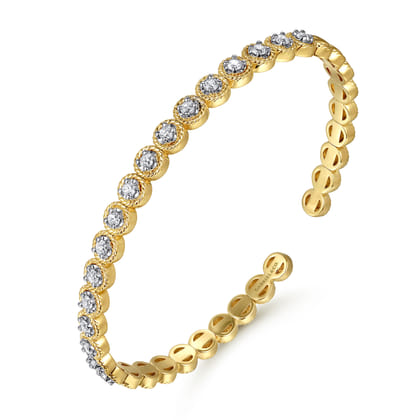 14K White and Yellow Gold Diamond Rope Bangle Bracelet