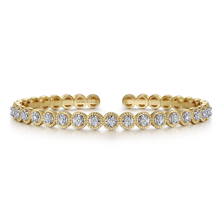 14K White and Yellow Gold Diamond Rope Bangle - 0.7 ct - Shot 1