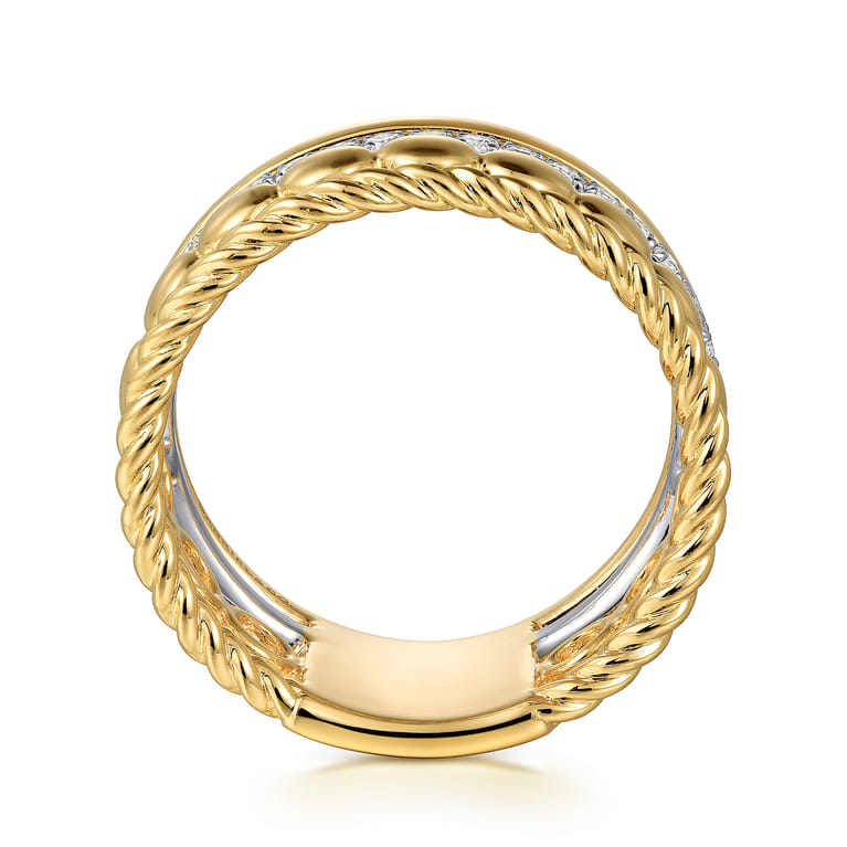 14K White and Yellow Gold Diamond Rope Easy Stackable Ladies Ring - 0.25 ct - Shot 2
