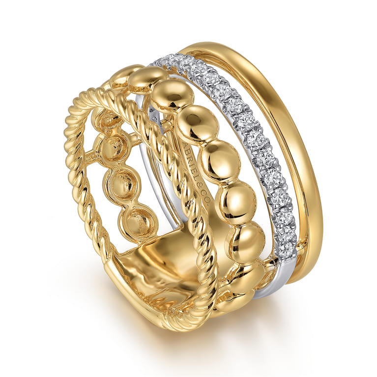 14K White and Yellow Gold Diamond Rope Easy Stackable Ladies Ring - 0.25 ct - Shot 3