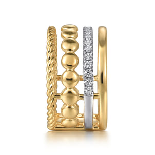 14K White and Yellow Gold Diamond Rope Easy Stackable Ladies Ring