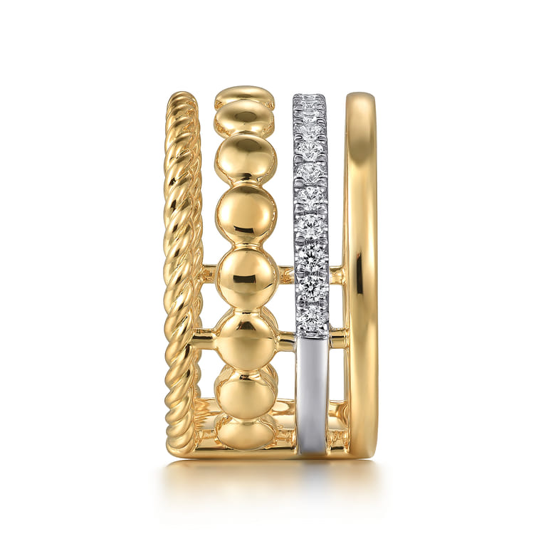 14K White and Yellow Gold Diamond Rope Easy Stackable Ladies Ring - 0.25 ct - Shot 4