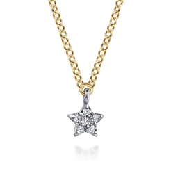 14K White and Yellow Gold Diamond Star Pendant Necklace