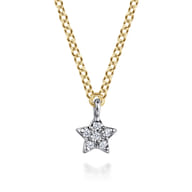 14K White and Yellow Gold Diamond Star Pendant Necklace