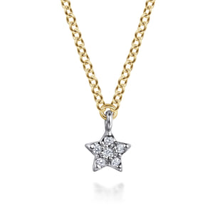 14K White and Yellow Gold Diamond Star Pendant Necklace