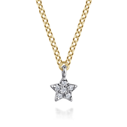 14K White and Yellow Gold Diamond Star Pendant Necklace