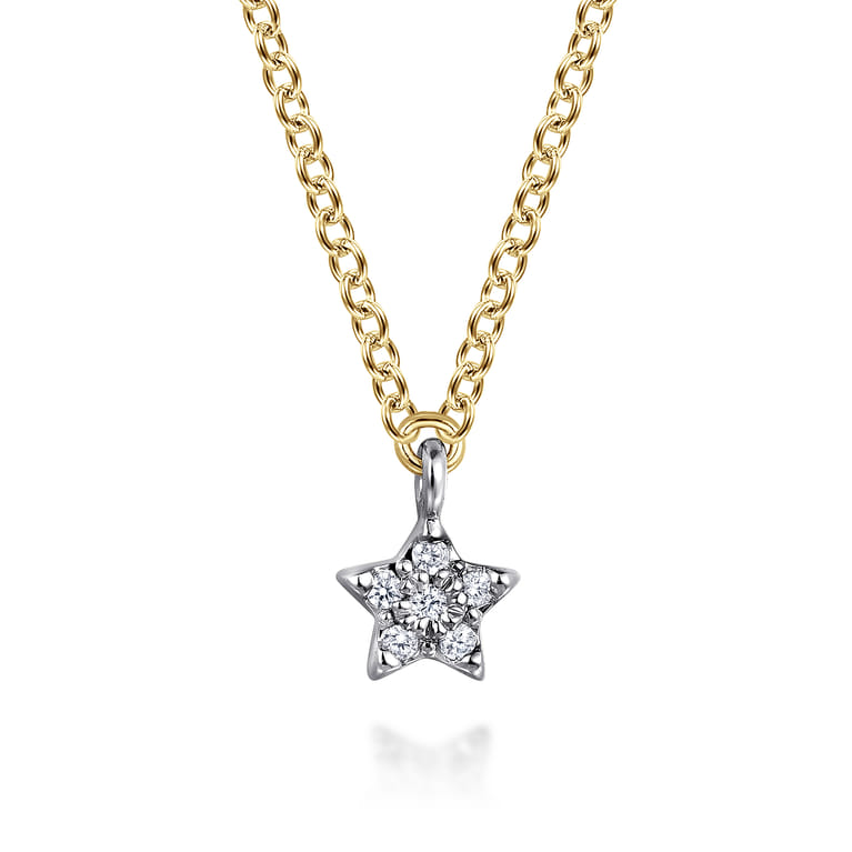 14K White and Yellow Gold Diamond Star Pendant Necklace - 0.02 ct - Shot 1