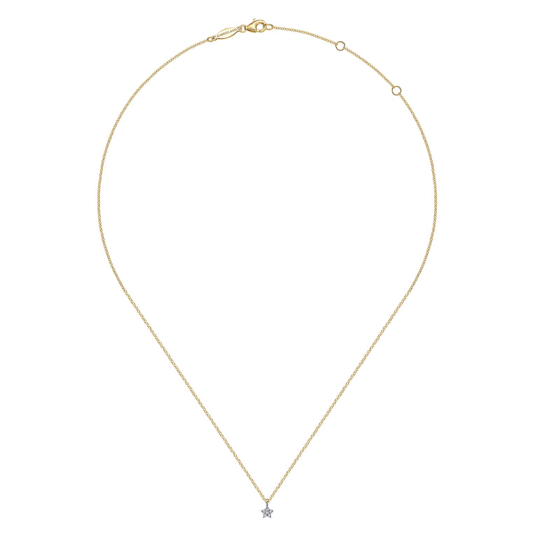14K White and Yellow Gold Diamond Star Pendant Necklace - 0.02 ct - Shot 2