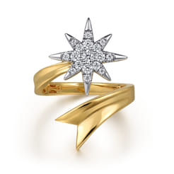 14K White and Yellow Gold Diamond Starburst Bypass Ring