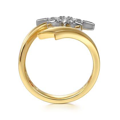 14K White and Yellow Gold Diamond Starburst Bypass Ring