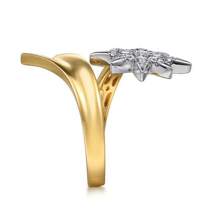 14K White and Yellow Gold Diamond Starburst Bypass Ring