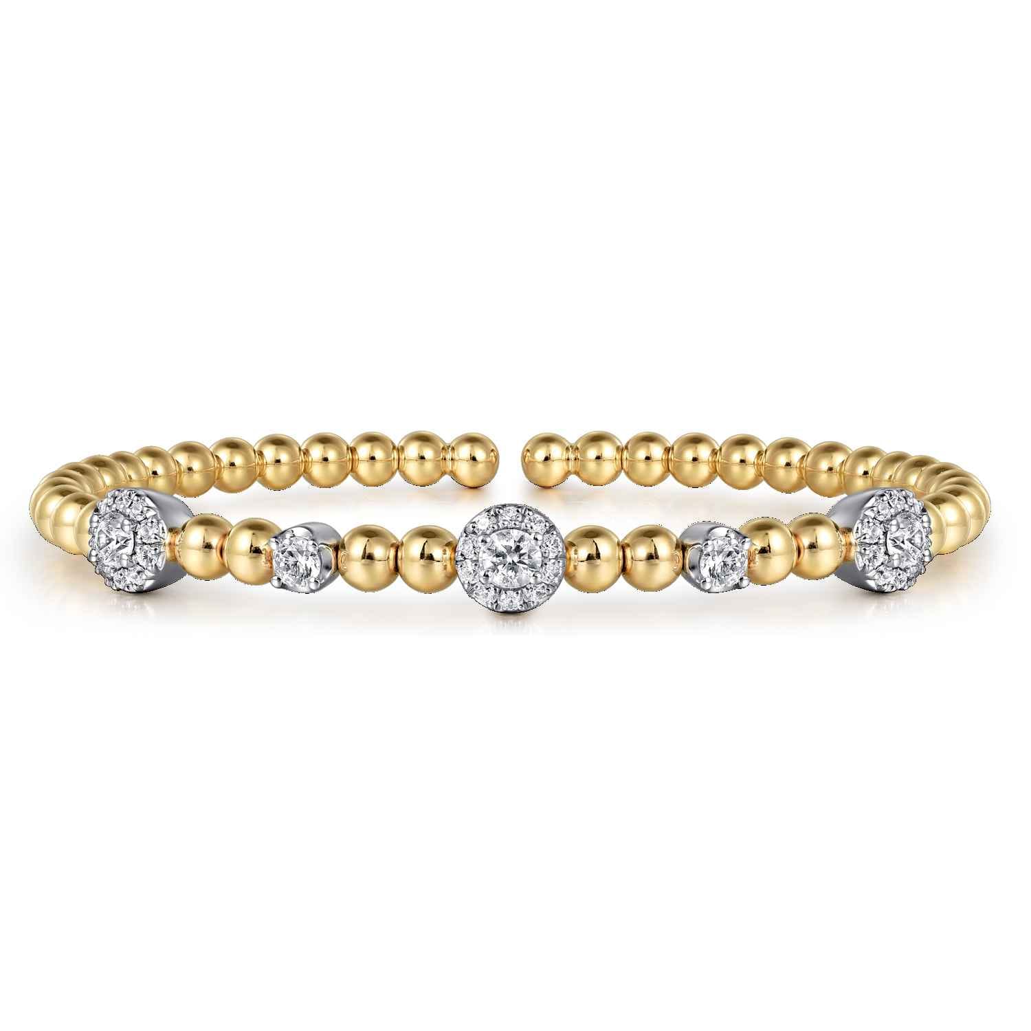 14K White and Yellow Gold Diamond Station Bujukan Split bangle - 1 ct - Shot 1