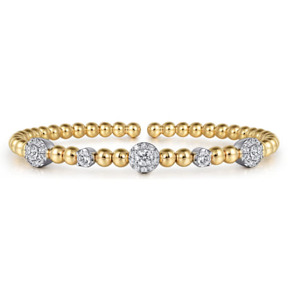 14K White and Yellow Gold Diamond Station Bujukan Split bangle