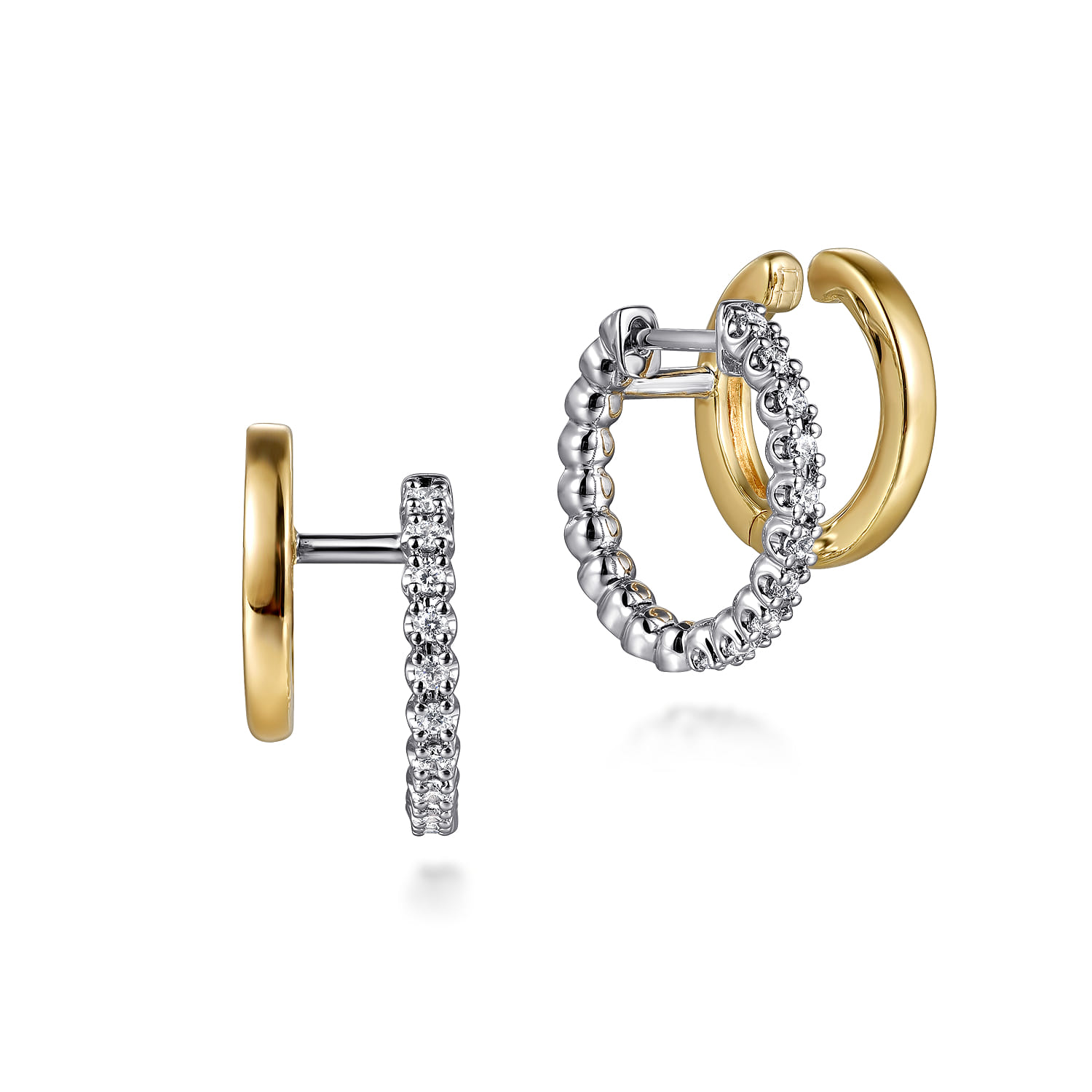 14K White and Yellow Gold Diamond Stuggies Earrings - 0.25 ct - Shot 1