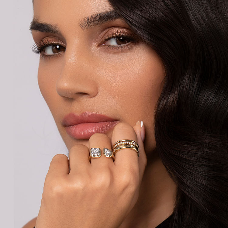 14K White and Yellow Gold Diamond Toi et Moi Open Ladies Ring