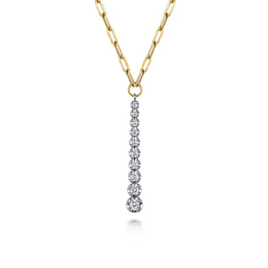 14K White and Yellow Gold Diamond Vertical Bar Link Necklace