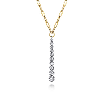 14K White and Yellow Gold Diamond Vertical Bar Link Necklace