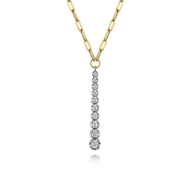 14K White and Yellow Gold Diamond Vertical Bar Link Necklace - 0.5 ct - Shot 1