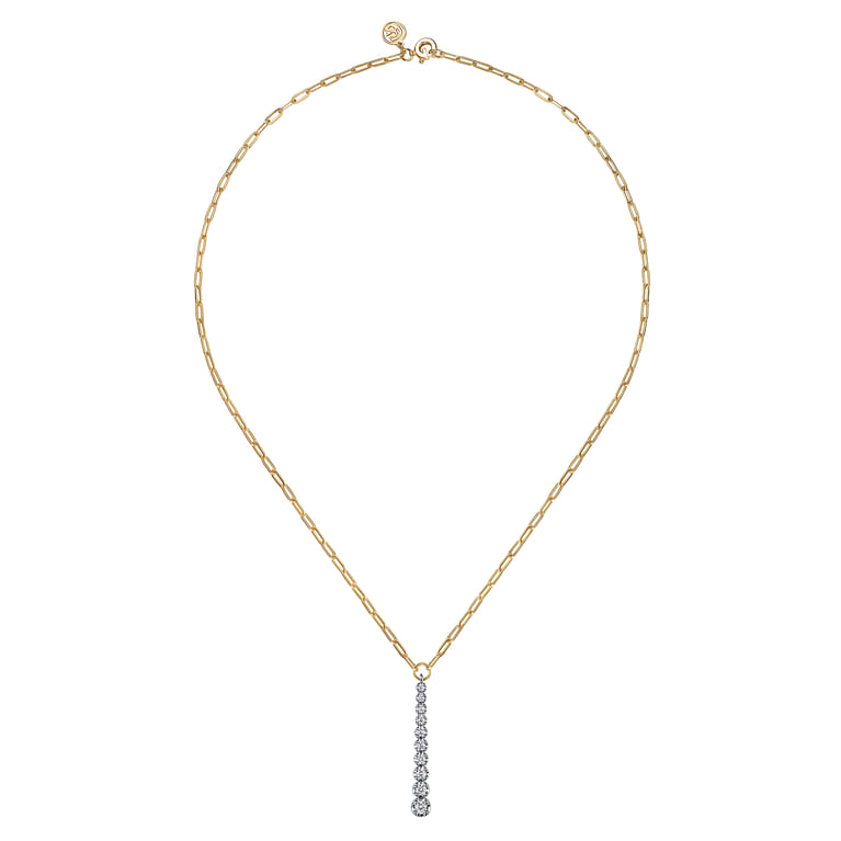 14K White and Yellow Gold Diamond Vertical Bar Link Necklace - 0.5 ct - Shot 2
